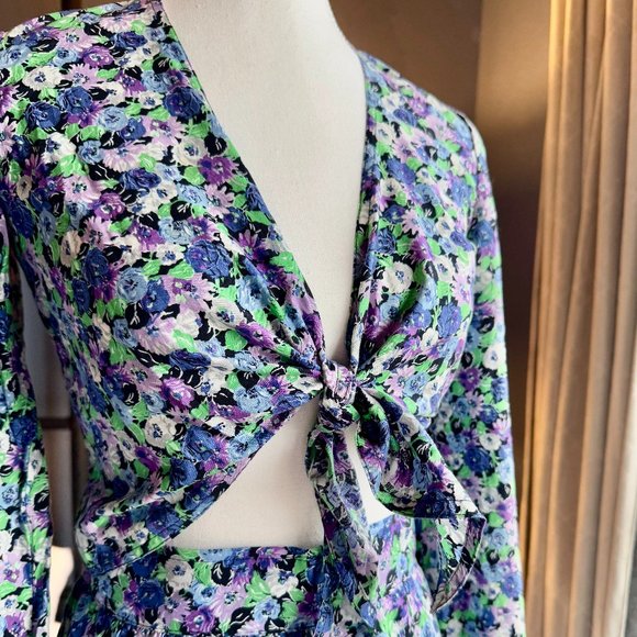 Vintage 70s 80s Floral Long Sleeve Tie Top and Maxi Skirt Set - Picture 3 of 13